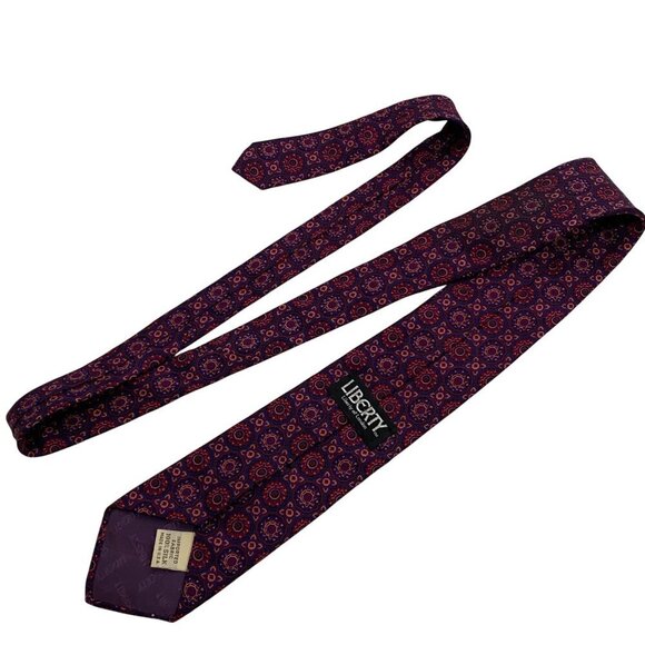 Liberty Of London Mens 100% Silk Tie Purple Red Geometric Pattern Made In USA - Picture 6 of 6
